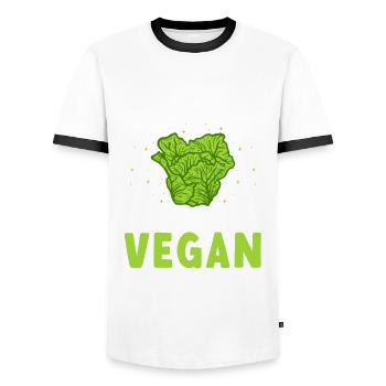 Romaine Calm Je suis juste végétalienne, végétarienne, - T-shirt contrasté Homme - blanc/noir - Devant - AI Model Female 172 light (172cm) & AI Model Male 178 dark (178cm)