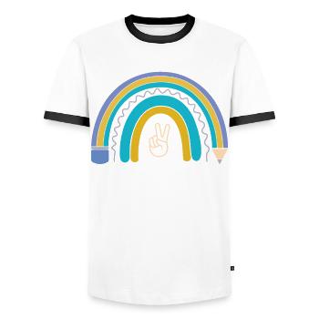 Schulanfang Einschulung Schulkind 2024 - Männer Kontrast-T-Shirt - Weiß/Schwarz - Vorne - AI Model Female 172 light (172cm) & AI Model Male 178 dark (178cm)