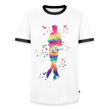 Patineur artistique Patinage sur glace Patinage artistique - T-shirt contrasté Homme - blanc/noir - Devant - AI Model Female 172 light (172cm) & AI Model Male 178 dark (178cm)