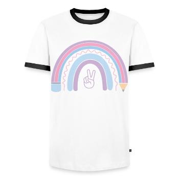 Schulanfang Einschulung Schulkind 2024 - Männer Kontrast-T-Shirt - Weiß/Schwarz - Vorne - AI Model Female 172 light (172cm) & AI Model Male 178 dark (178cm)