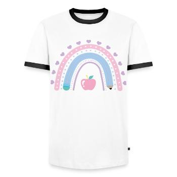Schulanfang Erster Schultag Schulkind 2024 - Männer Kontrast-T-Shirt - Weiß/Schwarz - Vorne - AI Model Female 172 light (172cm) & AI Model Male 178 dark (178cm)