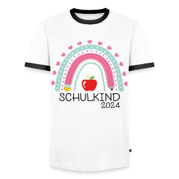 Schulanfang Erster Schultag Schulkind 2024 - Männer Kontrast-T-Shirt - Weiß/Schwarz - Vorne - AI Model Female 172 light (172cm) & AI Model Male 178 dark (178cm)