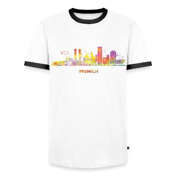 Münchener Skyline Bunt Stadtbild München - Männer Kontrast-T-Shirt - Weiß/Schwarz - Vorne - AI Model Female 172 light (172cm) & AI Model Male 178 dark (178cm)