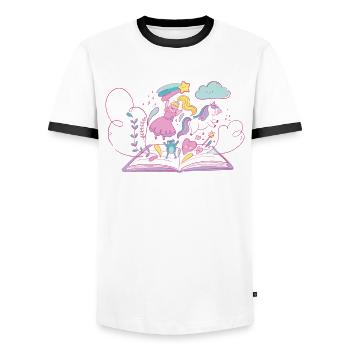 Ich Lese Nach Der Schlafenszeit Einhorn - Männer Kontrast-T-Shirt - Weiß/Schwarz - Vorne - AI Model Female 172 light (172cm) & AI Model Male 178 dark (178cm)