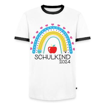 Start of school enrollment school child 2024 - Men's Ringer Shirt - white/black - Front - AI Model Female 172 light (172cm) & AI Model Male 178 dark (178cm)