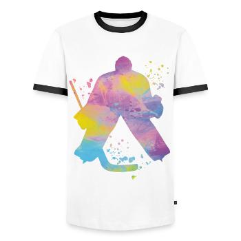 Eishockeyspieler Jungen Eishockey - Männer Kontrast-T-Shirt - Weiß/Schwarz - Vorne - AI Model Female 172 light (172cm) & AI Model Male 178 dark (178cm)