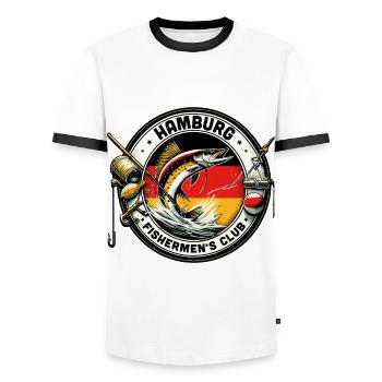Hamburg Fishermen's Club Design - Men's Ringer Shirt - white/black - Front - AI Model Female 172 light (172cm) & AI Model Male 178 dark (178cm)