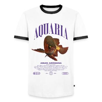 Asian Arowana Monster Fish Keeper Streetwear - Men's Ringer Shirt - white/black - Front - AI Model Female 172 light (172cm) & AI Model Male 178 dark (178cm)