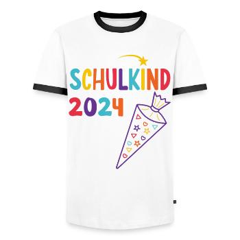 Start of school enrollment school child 2024 - Men's Ringer Shirt - white/black - Front - AI Model Female 172 light (172cm) & AI Model Male 178 dark (178cm)