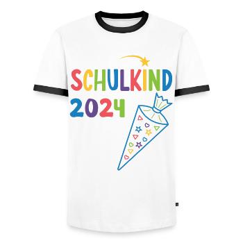 Start of school enrollment school child 2024 - Men's Ringer Shirt - white/black - Front - AI Model Female 172 light (172cm) & AI Model Male 178 dark (178cm)