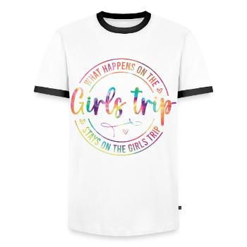 Que se passe-t-il lors du voyage entre filles - T-shirt contrasté Homme - blanc/noir - Devant - AI Model Female 172 light (172cm) & AI Model Male 178 dark (178cm)