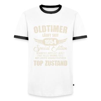 70th Birthday 70 Years Classic Car Gift 1954 - Men's Ringer Shirt - white/black - Front - AI Model Female 172 light (172cm) & AI Model Male 178 dark (178cm)