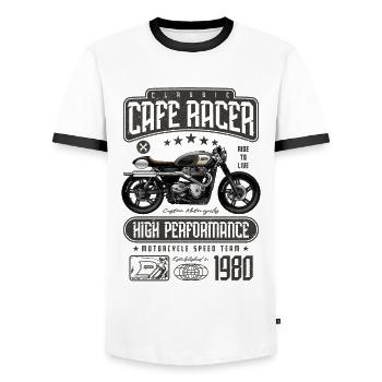Cafe Racer Motorrad Geburtstag Biker Jahrgang 1980 - Männer Kontrast-T-Shirt - Weiß/Schwarz - Vorne - AI Model Female 172 light (172cm) & AI Model Male 178 dark (178cm)