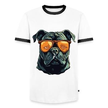 Bulldog Dog Hipster Cool Party - Men's Ringer Shirt - white/black - Front - AI Model Female 172 light (172cm) & AI Model Male 178 dark (178cm)