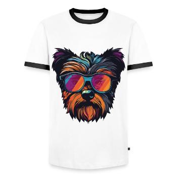 Yorkshire Terrier Hund Hipster Cool Party - Männer Kontrast-T-Shirt - Weiß/Schwarz - Vorne - AI Model Female 172 light (172cm) & AI Model Male 178 dark (178cm)