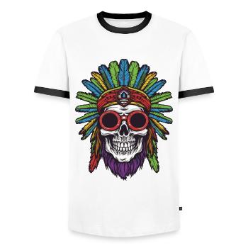 Crâne Apache Indien - T-shirt contrasté Homme - blanc/noir - Devant - AI Model Female 172 light (172cm) & AI Model Male 178 dark (178cm)