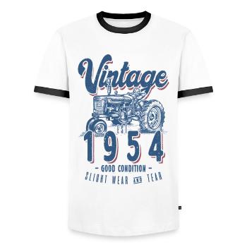 Vintage Tractor Farmer Birthday Born In 1954 - Men's Ringer Shirt - white/black - Front - AI Model Female 172 light (172cm) & AI Model Male 178 dark (178cm)