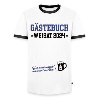Weisat 2024 Gästebuch Babyparty Pinkelparty - Männer Kontrast-T-Shirt - Weiß/Schwarz - Vorne - AI Model Female 172 light (172cm) & AI Model Male 178 dark (178cm)