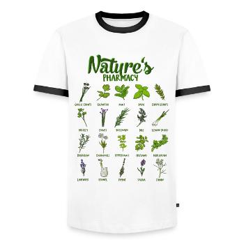 Healing powers of nature - medicinal plants - Men's Ringer Shirt - white/black - Front - AI Model Female 172 light (172cm) & AI Model Male 178 dark (178cm)