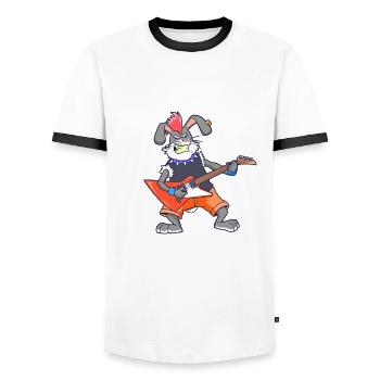 Cartoon bunny rocks electric guitar - Men's Ringer Shirt - white/black - Front - AI Model Female 172 light (172cm) & AI Model Male 178 dark (178cm)