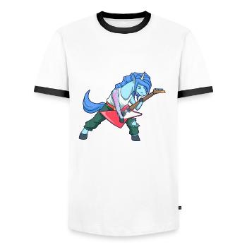Cartoon unicorn rocks electric guitar - Men's Ringer Shirt - white/black - Front - AI Model Female 172 light (172cm) & AI Model Male 178 dark (178cm)
