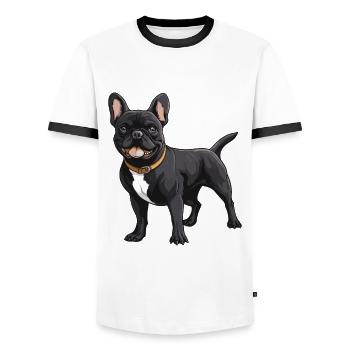 Bouledogue français Chien Animal - T-shirt contrasté Homme - blanc/noir - Devant - AI Model Female 172 light (172cm) & AI Model Male 178 dark (178cm)