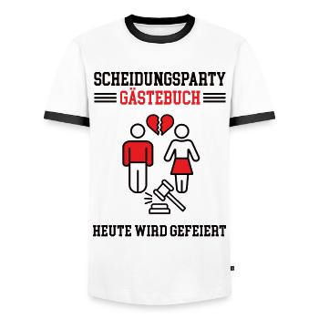 Scheidungsparty Gästebuch Scheidung Party Ehe Aus - Männer Kontrast-T-Shirt - Weiß/Schwarz - Vorne - AI Model Female 172 light (172cm) & AI Model Male 178 dark (178cm)