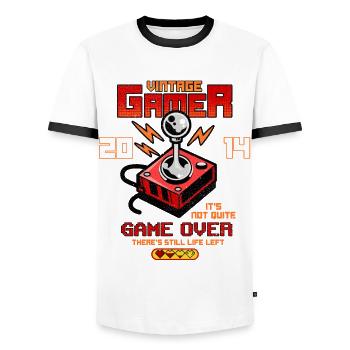 Vintage Gamer Since 2014 Funny Birthday Gaming - Men's Ringer Shirt - white/black - Front - AI Model Female 172 light (172cm) & AI Model Male 178 dark (178cm)
