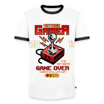 Vintage Gamer seit 2011 Lustiger Geburtstag Gaming - Männer Kontrast-T-Shirt - Weiß/Schwarz - Vorne - AI Model Female 172 light (172cm) & AI Model Male 178 dark (178cm)