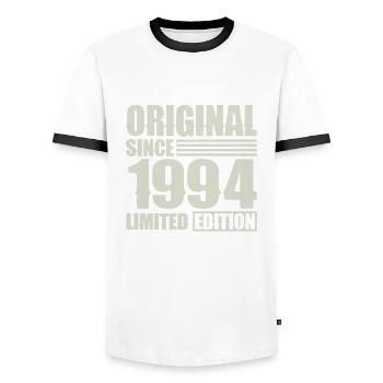 Original since 1994 Birthday 30 years - Men's Ringer Shirt - white/black - Front - AI Model Female 172 light (172cm) & AI Model Male 178 dark (178cm)