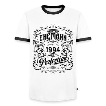 Bester Ehemann seit 1994, Retro, Hochzeitstag - Männer Kontrast-T-Shirt - Weiß/Schwarz - Vorne - AI Model Female 172 light (172cm) & AI Model Male 178 dark (178cm)