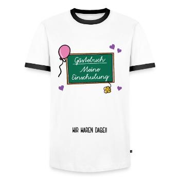 Gästebuch Meine Einschulung Schulbeginn Schulstart - Männer Kontrast-T-Shirt - Weiß/Schwarz - Vorne - AI Model Female 172 light (172cm) & AI Model Male 178 dark (178cm)