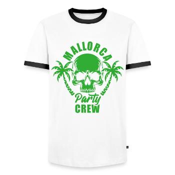 Mallorca Party Crew - it's escalating anyway - Men's Ringer Shirt - white/black - Front - AI Model Female 172 light (172cm) & AI Model Male 178 dark (178cm)
