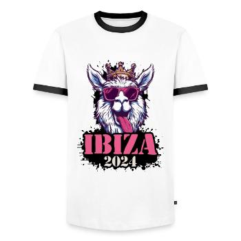 Ibiza 2024 Alpaka - Männer Kontrast-T-Shirt - Weiß/Schwarz - Vorne - AI Model Female 172 light (172cm) & AI Model Male 178 dark (178cm)