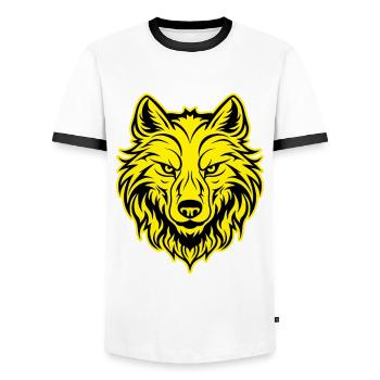 Wolf Animal Portrait - Men's Ringer Shirt - white/black - Front - AI Model Female 172 light (172cm) & AI Model Male 178 dark (178cm)