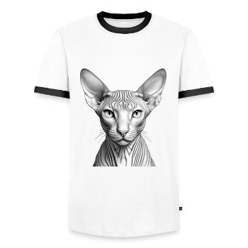 Coole Sphynx-Katze - Männer Kontrast-T-Shirt - Weiß/Schwarz - Vorne - AI Model Female 172 light (172cm) & AI Model Male 178 dark (178cm)