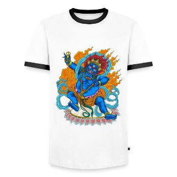Buddhism God Bodhisattva Vajrapani - Men's Ringer Shirt - white/black - Front - AI Model Female 172 light (172cm) & AI Model Male 178 dark (178cm)