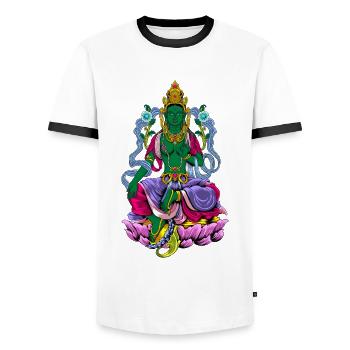 Buddhism God Bodhisattva Green Tara - Men's Ringer Shirt - white/black - Front - AI Model Female 172 light (172cm) & AI Model Male 178 dark (178cm)