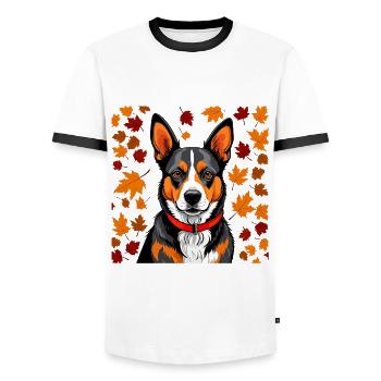 Chien d’automne - T-shirt contrasté Homme - blanc/noir - Devant - AI Model Female 172 light (172cm) & AI Model Male 178 dark (178cm)