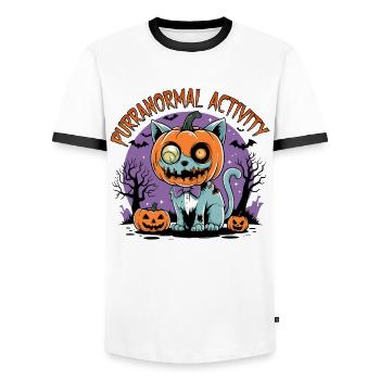 Purranormal Activity – Scary with a Cat - Men's Ringer Shirt - white/black - Front - AI Model Female 172 light (172cm) & AI Model Male 178 dark (178cm)