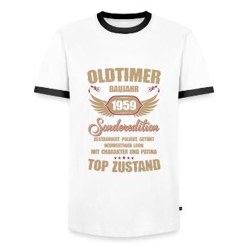 65e anniversaire 65 ans de voiture classique cadeau 1959 - T-shirt contrasté Homme - blanc/noir - Devant - AI Model Female 172 light (172cm) & AI Model Male 178 dark (178cm)