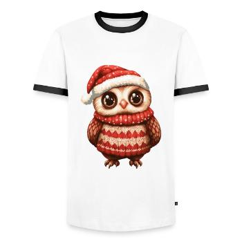 Owl Christmas Comic - Men's Ringer Shirt - white/black - Front - AI Model Female 172 light (172cm) & AI Model Male 178 dark (178cm)