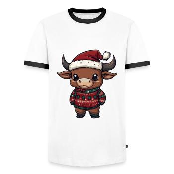 Stier Weihnachten Comic - Männer Kontrast-T-Shirt - Weiß/Schwarz - Vorne - AI Model Female 172 light (172cm) & AI Model Male 178 dark (178cm)