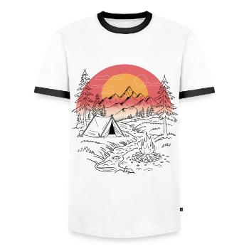 Adventurous sunset while camping - Men's Ringer Shirt - white/black - Front - AI Model Female 172 light (172cm) & AI Model Male 178 dark (178cm)
