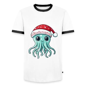 Jellyfish Christmas Comic - Men's Ringer Shirt - white/black - Front - AI Model Female 172 light (172cm) & AI Model Male 178 dark (178cm)