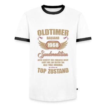 56th Birthday 56 Years Classic Car Gift 1968 - Men's Ringer Shirt - white/black - Front - AI Model Female 172 light (172cm) & AI Model Male 178 dark (178cm)