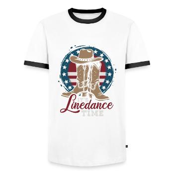 It's Linedance Time - Country Fan - Gift - Men's Ringer Shirt - white/black - Front - AI Model Female 172 light (172cm) & AI Model Male 178 dark (178cm)