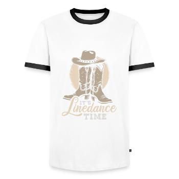 It's Linedance Time - Country Fan - Gift - Men's Ringer Shirt - white/black - Front - AI Model Female 172 light (172cm) & AI Model Male 178 dark (178cm)