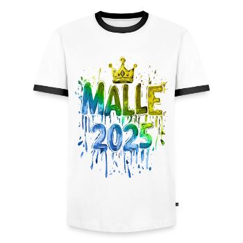 Malle 2025 Mallorca Colorful - Men's Ringer Shirt - white/black - Front - AI Model Female 172 light (172cm) & AI Model Male 178 dark (178cm)