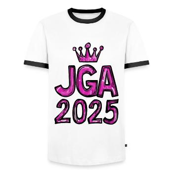 Bachelorette Party 2025 - Men's Ringer Shirt - white/black - Front - AI Model Female 172 light (172cm) & AI Model Male 178 dark (178cm)